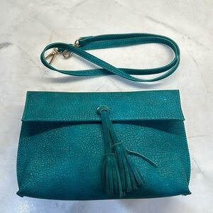 Anthropologie teal clutch or should strap bag